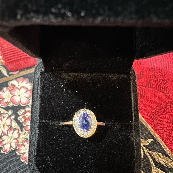 AAA TANZANITE AND DIAMOND RING SOLID 9K GOLD RING 1.00 TCW - Picture 2 of 3